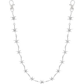 Sacina Gothic Silver Barbed Wire Pants Chain, Silver Wallet Chain, Belt Chain, Goth Accessories, Grunge Accessories, Jewelry Gift for Women