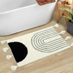 Seavish Boho Bathroom Runner Rug 18"x47" Soft and Absorbent Bath Mat with Tassels Black Long Bathroom Rugs Non Slip Washable Cute Bath Mat Rugs Mid Century Modern Decor Rug for Bathroom Sink