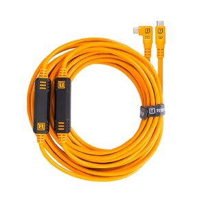 Tether Tools TetherPro USB-C to USB-C, 31' (9.4m), Straight to Right Angle Cable with Dual in-line TetherBoosts, & Exclusive Data Transfer - Orange