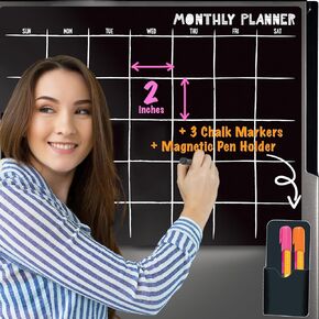 Monthly Dry Erase Calendar Kit Large 17x13.4‚Äù Magnetic Calendar for Refrigerator Planner Monthly Fridge Calendar + 3 Dry Erase Markers & Pen Holder