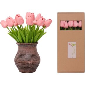 Red Artificial Flowers - 20 Tulips Realistic Touch Spring Summer Fake Flowers, for Home Decor, Outdoor Garden Parties and Wedding Decorations, Mother's Day, Valentine's Day, Easter Gifts