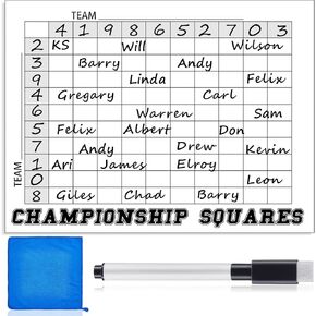 100 Football Squares Board Dry Erase Office Pool Game Set - 24 x 36 Inch Score Record Poster with Dry Erase Pen and Cleaning Cloth, Ideal for Sport Party Decorations