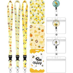 Set of 12 Bee Lanyard Badge Reel ID Holder with Retractable Alligator Clip Bee Themed Gifts for Teacher Nurse Doctor Office Supplies