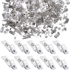Metal Badge Clips with Strap Clear ID Strap Clip Adapter Double Hole Metal Badge Clips for ID Cards, Name Tags Work Office Supplies(300 Pieces)