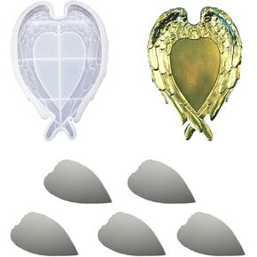Zayookey Mirror Epoxy Mold Angel Wing Tray Resin Molds Mirror Silicone Casting Molds Kit Contain 5 Mirror for DIY Jewelry Feather Craft Home Decoration (Transparent)