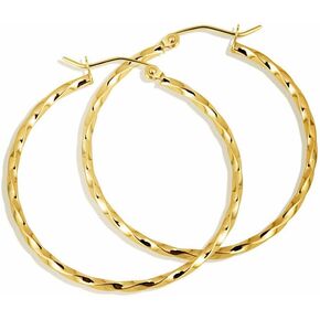 Solid 14K Yellow Gold 2mm Thickness Twisted Rope Thin Hoop Earrings for Women Girls, 30-35mm Diameter