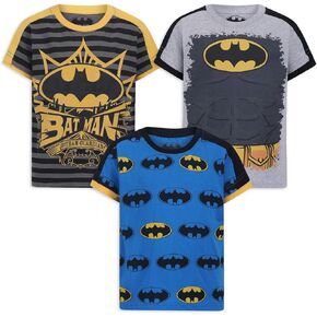 DC Comics Batman Boys 3 Pack T-Shirt for Toddler and Little Kids – Blue/Yellow/Grey