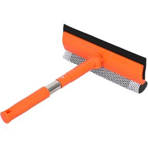 Professional Window Squeegee,2 in 1 Squeegee Window Cleaner with Long Stainless Steel Handle,Sponge Car Window Squeegee for Gas Station, Glass,Shower,Outdoor High Window Cleaning (Short Pole)
