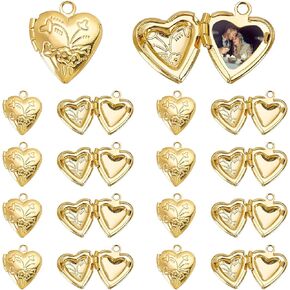 PH PandaHall Golden Locket Charms, 20pcs Brass Locket Pendants Photo Frame Charms Metal Heart Pendants Heart Charms Memory Photo Pendant for DIY Memorial Necklace Jewelry DIY Craft Mother's Day Decor