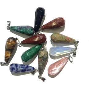 LE SKY 10 Pcs Natural Stone Pendants Long waterdrop Shape Faceted Mixed Crystal Jasper Stone Charms for Jewelry Making Necklace Bracelet Earrings