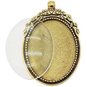 Julie Wang 10 Sets Oval Antiqued Gold Blank Photo Setting Bezel Tray Pendant for Necklace Jewelry Making Charms