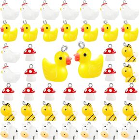 Civaner 50 Pcs Resin Charms for Jewelry Making - Cute Mushroom, Bee, Duck, Cow, Chicken Farm Animal Pendants for DIY Bracelets, Necklaces, Keychains Crafts