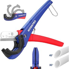 WORKPRO PEX Cutter with Sharp Blades, Hose Cutter with 1/8"-1-5/8" Cutting Capacity, Can be cut at 45° or 30°, Tubing Cutter for PPR, PE, PP, and Rubber Hoses, Suitable for Home and Plumbing Repairs