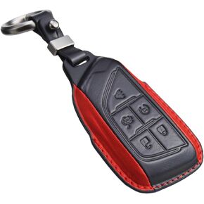 Leather Key Fob Cover + Keychain Compatible with Cadillac CT4 CT5 V Escalade 2020 2021 2022 2023 2024