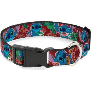 Buckle-Down Plastic Clip Collar - Stitch 6-Expressions Tropical Flora Burgundy Reds/Greens - 1/2" Wide - Fits 8-12" Neck - Medium
