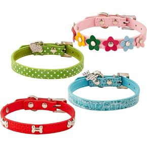 4 قطع من أطواق الجراء البناتية من الكريستال وحجر الراين على شكل قلب مع برشام على شكل عظمة وزهور ملونة لامعة وطوق قابل للتعديل للفتيات الصغيرة والكلاب والقطط وإكسسوارات طوق (صغير) in Kuwait