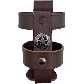 Classic Leather Cow Hide Motorcyle Bottle Drink Cup Holder Water Beverage Can Holder for Multi-Sports (Black)