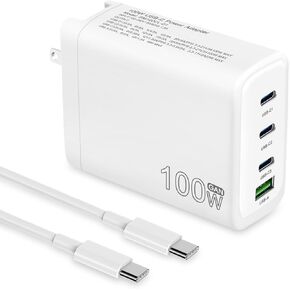 100W USB C Charger, 4-Port PD USB Power Adapter, GaN USB C Charger,Fast Charging Station,Compatible with Mac Book Pro/Air, iPad, iPhone 14 Pro, Galaxy S23 Ultra, Steam Deck, Dell XPS, Google Pixelbook