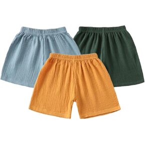 Baby Toddler Boys Shorts Cotton Linen Summer Loose Shorts 3 Pack Elastic Waist Solid Jogger Short Pants