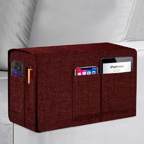 أغطية مسند الذراع من الكتان من Joywell لغرفة المعيشة، واقي ذراع الأريكة المضاد للانزلاق للكلاب والقطط والحيوانات الأليفة، غطاء منزلق للكرسي مع 4 جيوب للتحكم عن بعد في التلفزيون، والهاتف، قطعة واحدة، عنابي in Kuwait