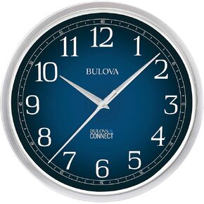 Bulova Clocks Bulova Precise Connect Wall Clock C5001, 12.5", Matte Silver and Blue