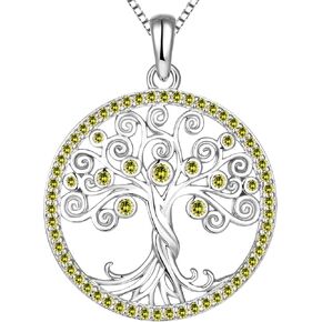 YL Tree Necklace Sterling Silver Tree of Life Pendant Round Halo Gemstone Family Giving Jewelry