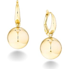 MiaBella 18K Gold Over Sterling Silver Italian High Polished Round Bead Ball Dangle Leverback Earrings for Women 12mm, 14mm 925 Made in Italy