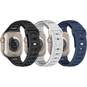 TRA 3 Pack Sport Bands Compatible with Apple Watch Ultra 2/Ultra Band 49mm 45mm 44mm 42mm 41mm 40mm 38mm, Soft Silicone Strap Replacement Wristband Compatible for iWatch Series 9/8/SE/7/6/5/4/3/2/1