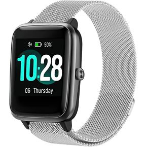 Magnetic Bands Compatible with 19mm ID205L Veryfitpro Smartwatch, No Buckle Design, Stainless Steel Mesh Loop Replacement Strap for Men Women for ID205L, ID205G ID205 ID205U ID205S, Silver