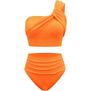 SOLY HUX Bathing Suit for Women One Shoulder Ruched High Waisted Bikini Sets Two Piece Swimsuit