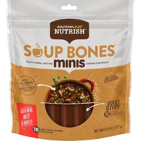 Nutrish Rachael Ray Soup Bones Minis Dog Chews with Real Beef & Barley, 16 Chews, 12.6 oz Pouch (Pack of 6)