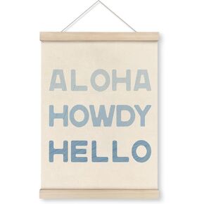 HRQKO Blue Coastal Cowgirl Howdy Aloha Poster Hanger Frame, Howdy Wall Art,Western Trendy Sign Wall Art with Wooden Frames,Preppy Cowgirl Wall Hanging Banner Decor for Living Room Bedroom, 12x16 Inch