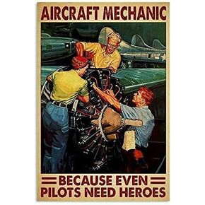 Aircraft Mechanic Because Even Pilots Need Heroes Cat Iron Painting Home Family Poster Tin Sign Lovers Gift Funny Metal Signs Bedroom Novelty Retro Parlor Yard Courtyard Farm 8x12 Inch, Multicolor
