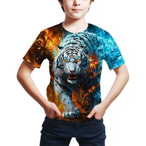 FiveEarl Kids Print 3D Tiger Head Tees Shirts for Youth Boys Girls 4-14 Years
