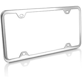 Slim Brushed Stainless Steel 4 Holes License Plate Frame