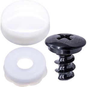 Rexka 4 Sets M5x8mm Security Anti Theft Auto Front License Plate Screw Cap Shim Kits for BMW - for Car Truck License Plate Frame Secure - White Snap Caps