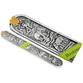 8⅛" Long Carved Aluminium Bookmark Vertical Pattern Elephants with Logs in Forest Handmade Unique Craft Accessory Collectibles Gifts Souvenirs