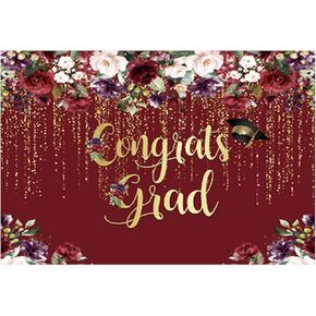 Funnytree 82" x 59" Congrats Grad Party Backdrop Class of 2024 Burgundy Red Flowers Golden Glitter Photography Graduation Background Women Lady Girl Congratulate Prom Decorations Banner Photo Booth