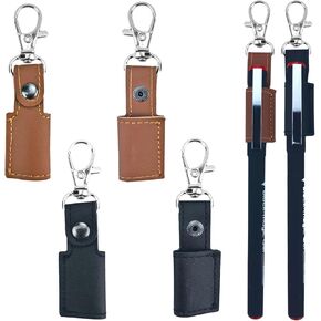 Leather Pen Holder for Lanyard Anti-lost Portable Pencil Holder Protector for Neck Lanyard Badge Keychain (Black and Brown, 4 Pieces)