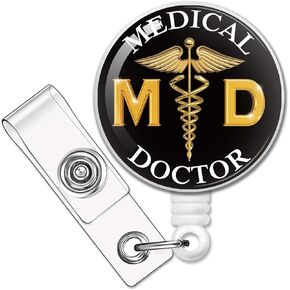 MD Medical Doctor Retractable Badge Reel with Alligator Clip, Funny ID Card Badge Holder Gift for Pharmacy Doctor Anesthesiologist Surgeon CRNA Lab Technician Anesthesiologist
