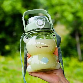 JHTPSLR Large Clear Frog Water Bottle School Sports with Straw and Strap 29oz Cute Kawaii Water Bottle Green Frogs Plastic Water Bottle Leakproof Reusable Back to School Supplies(Green Frog)