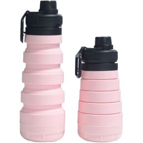 25oz 750ml Silicone Water Bottle, Collapsible Water Bottles For Traveling with Bottom Storage Cap, Reusable Water Bottles For Kids, Foldable Travel Water Bottle Squeeze, Travel Essentials(Pink)