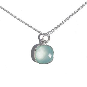 Aqua Blue Chalcedony, Natural Gemstone Pendant Necklace, 925 Sterling Silver 16 inch Chain, Handmade Gift for Women (Blue Chalcedony)