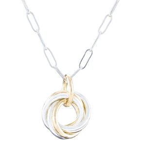 Dainty Two-Tone Love Knot Pendant Necklace with Mixed 14K Gold-Filled and 925 Sterling Silver Circles Casual Jewelry Gift for Women - 20"