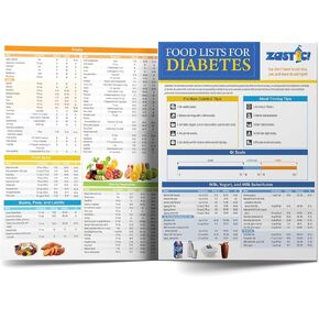 Laminated 8.5"x11" Diabetes Food Chart & Meal Planner for Diabetics - 345 Grocery Foods List - Diabetic Food List Planner Chart w/Serving Size, Carbs, Calories, and Glycemic Index