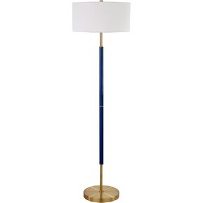 Henn&Hart 2-Light Floor Lamp with Fabric Shade in Matte White/Polished Nickel/White, Floor Lamp for Home Office, Bedroom, Living Room