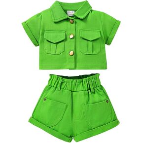 TAOJIAN Infant and Toddler Baby Girls Kids Short Sleeve Denim Pocket Jacket and Short Pants Summer Clothes
