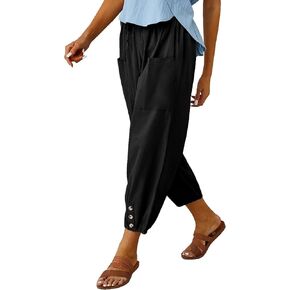 Womens Capri Pants Casual Drawstring Harem Pants with Pockets Baggy Wide Leg Cropped Beach Pants Slacks Summer