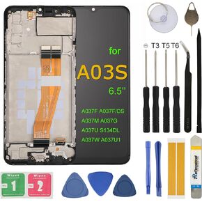 شاشة LCD بديلة لهاتف Samsung Galaxy A03S SM-A037U A037F A037M A037G S134DL A037W 6.5 بوصة مجموعة أدوات محول رقمي لشاشة LCD تعمل باللمس مع إطار