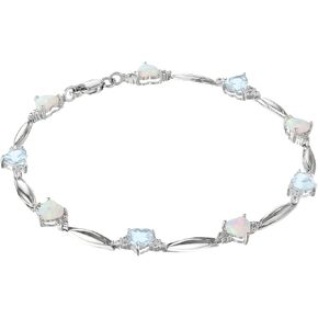 Heart-Shaped Created Opal and Aquamarine Bracelet with .01 cttw. Diamonds - Sterling Silver - 7.5"